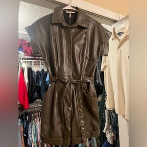 BCBG Faux Leather Romper in khaki, size small, never been worn